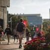Students walking on Main Campus on a sunny spring day
