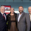 President Fry, dean of the College of Public Health Jennifer Ibrahim, Christopher Barnett and chair of the board of trustees Mitch Morgan