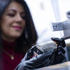 Sahraei studying lithium-ion batteries in the lab 